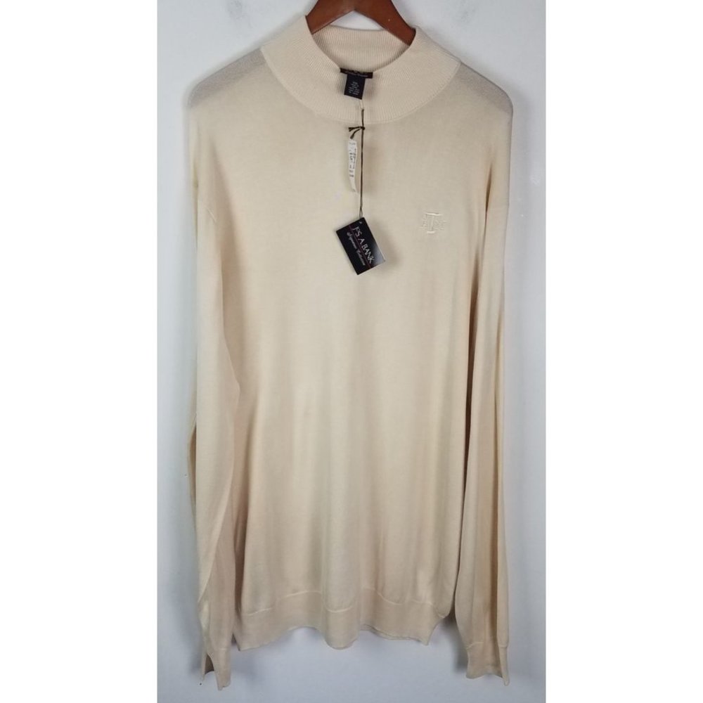 Jos. A. Bank Men's Big & Tall XXL Cream 100% Silk Texas A & M Mock Neck Sweater